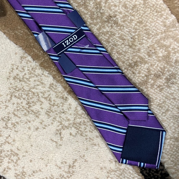 Men’s IZOD Purple, Blue, Teal, White Stripe Tie - Picture 4 of 7